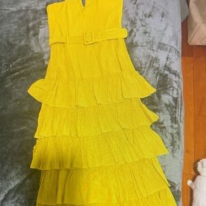 Yellow Tiered Dress with Belt